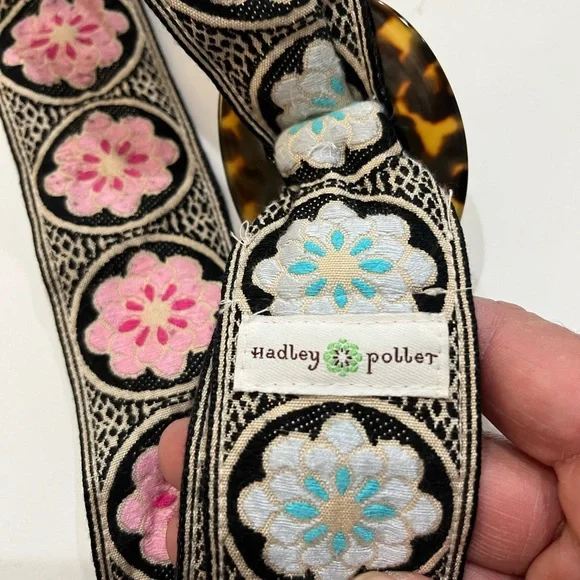 Hadley Pollet Pink & Blue‎ Reversible Fabric Belt with Tortoise Buckle Sz. M - Picture 7 of 7